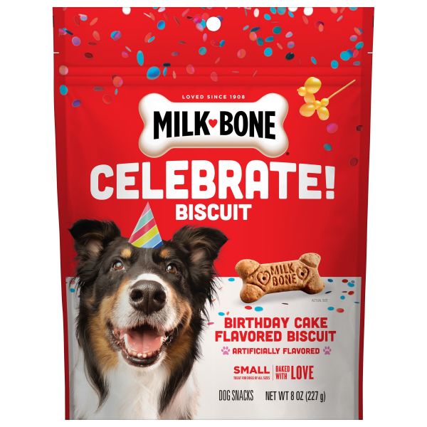 Milk-Bone CELEBRATE Birthday Cake Flavored Biscuits, Small Dog Treats, 8 oz. Bag
