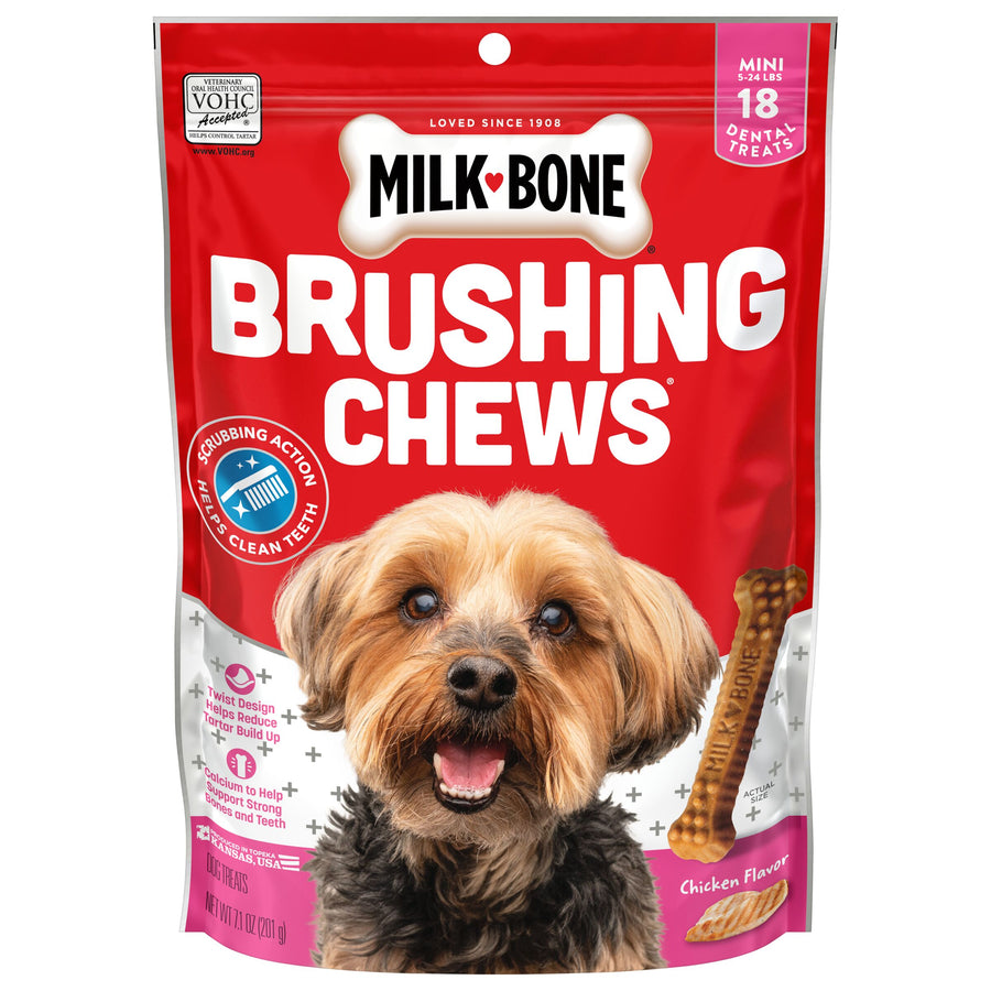 Milk-Bone Brushing Chews Daily Dental Dog Treats, Mini, 18 Count