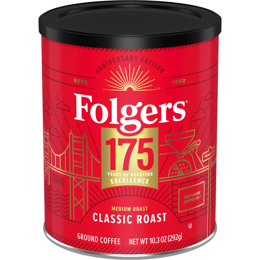 Folgers Classic Roast Medium Roast Ground Coffee, Limited Edition Metal Can, 10.3 Oz.