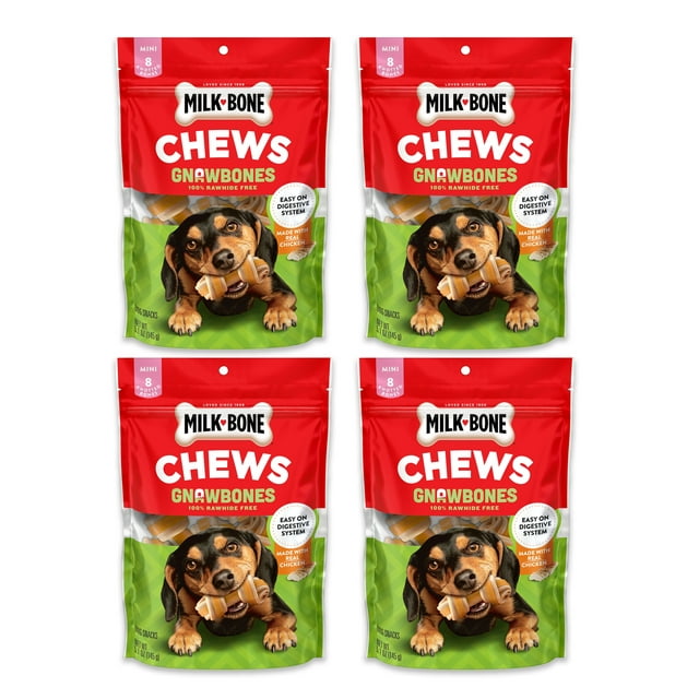 Milk-Bone GnawBones Rawhide Free Dog Chews With Real Chicken, Long-Lasting Mini Dog Treats, 4 Pack - BEST IF USED BY 1-25-25