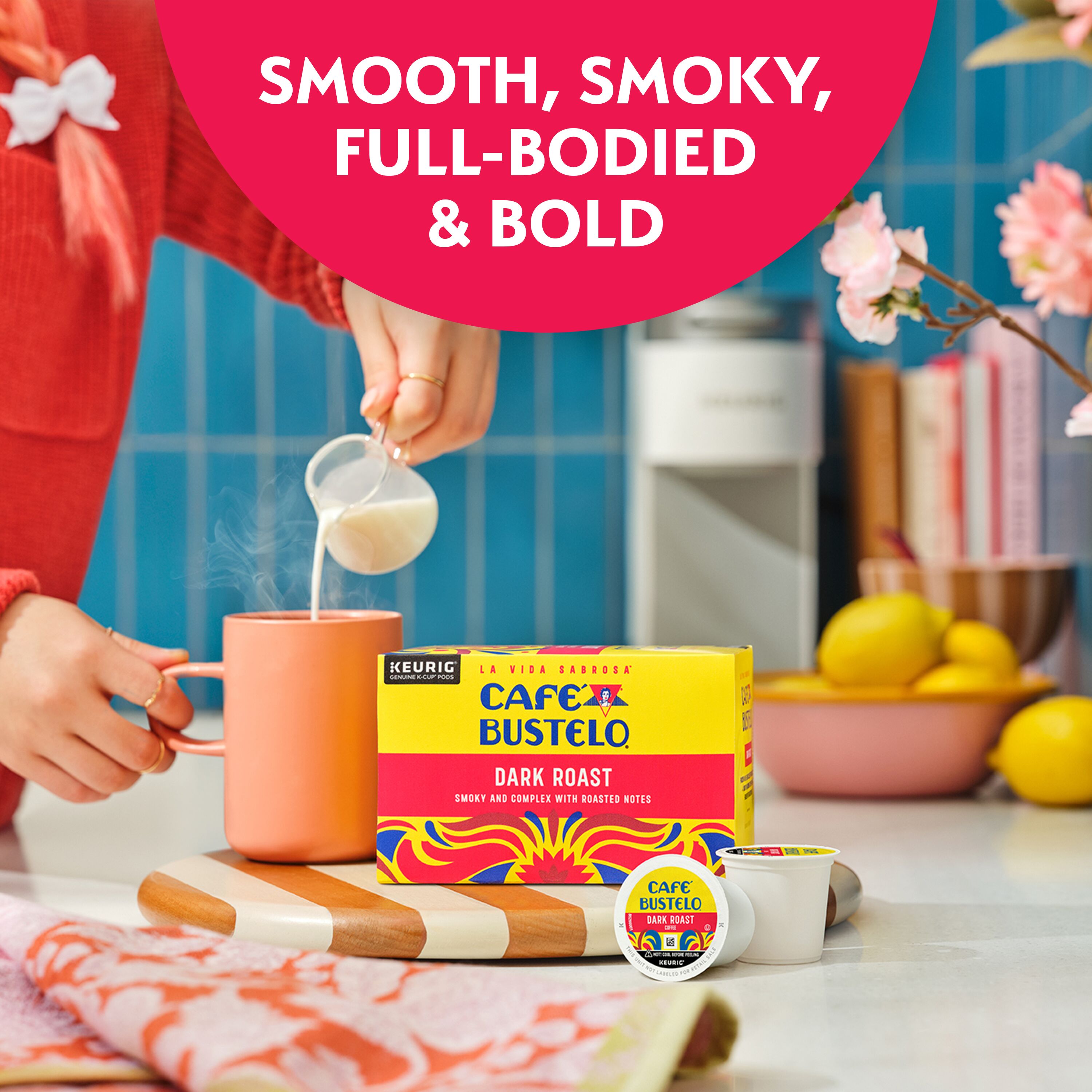 Cafe Bustelo Dark Roast Coffee, K-Cup Pods, 10 ct, "Smooth, Smoky, Full-Bodied & Bold"
