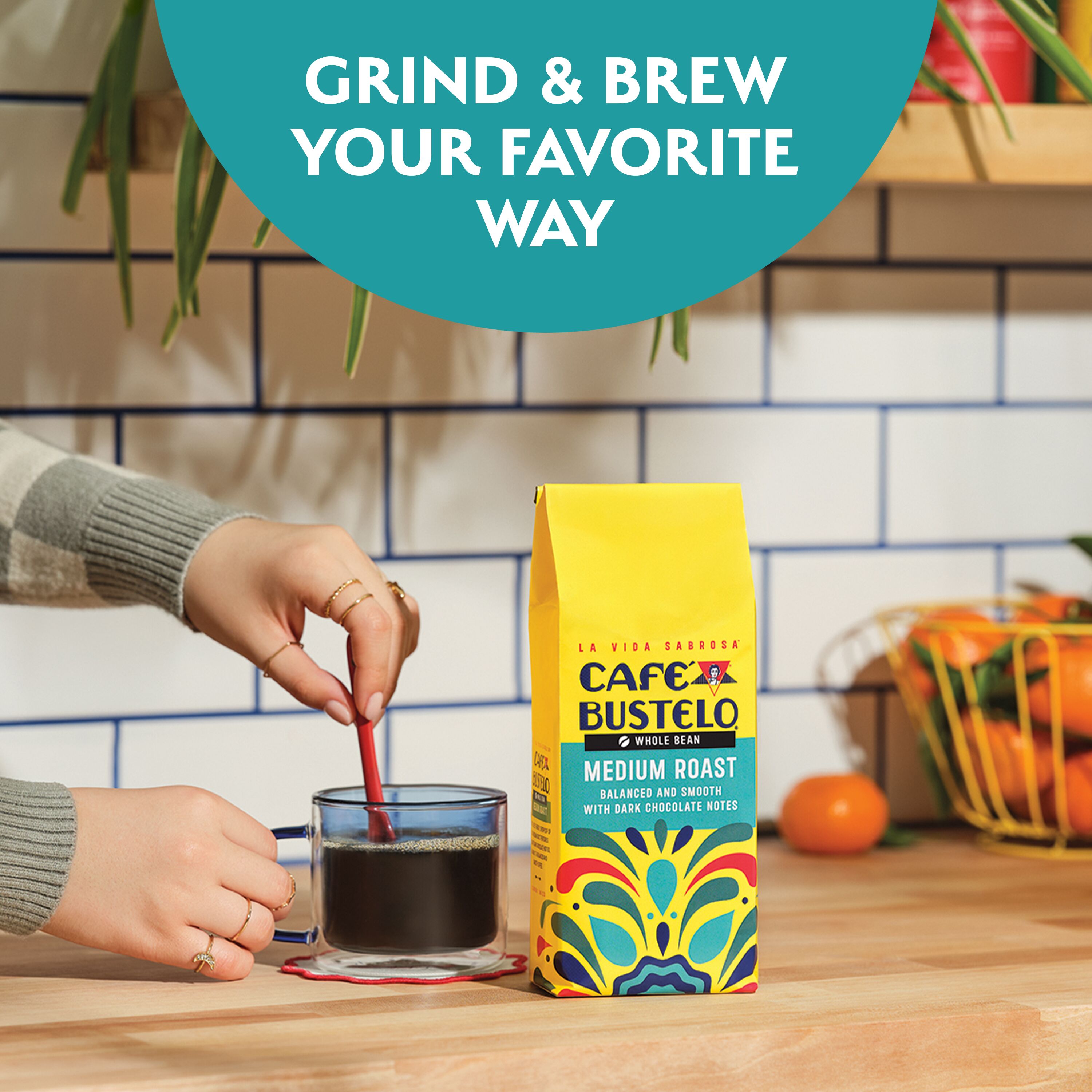 Cafe Bustelo Medium Roast Whole Bean Coffee, 10 oz, "Grind & Brew your favorite way"