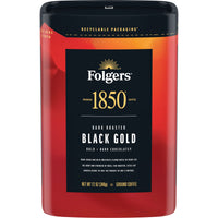 Folgers 1850 Black Gold Dark Roast Coffee, Recyclable Canister, 12 oz, Front