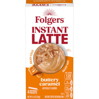 Folgers Buttery Caramel Instant Latte Packets, 4 Count, Front