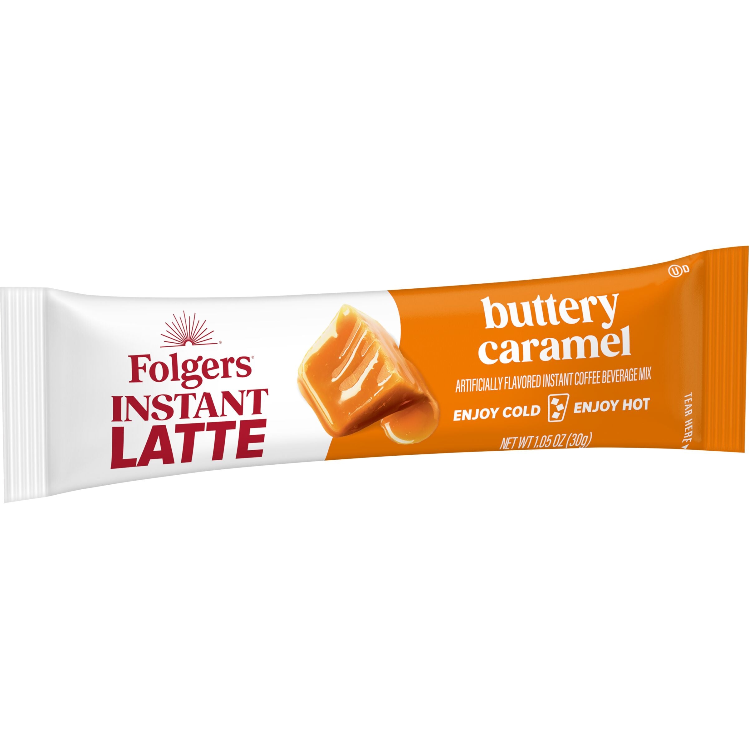 Folgers Buttery Caramel Instant Latte Packets, 4 Count, Back