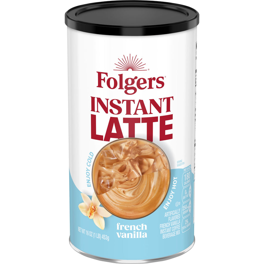 Folgers French Vanilla Instant Latte Canister, 16 oz, Front