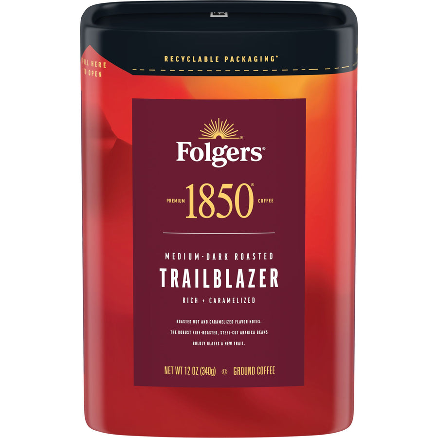 Folgers 1850 Trailblazer Medium-Dark Roast Coffee, Recyclable Canister, 12 oz