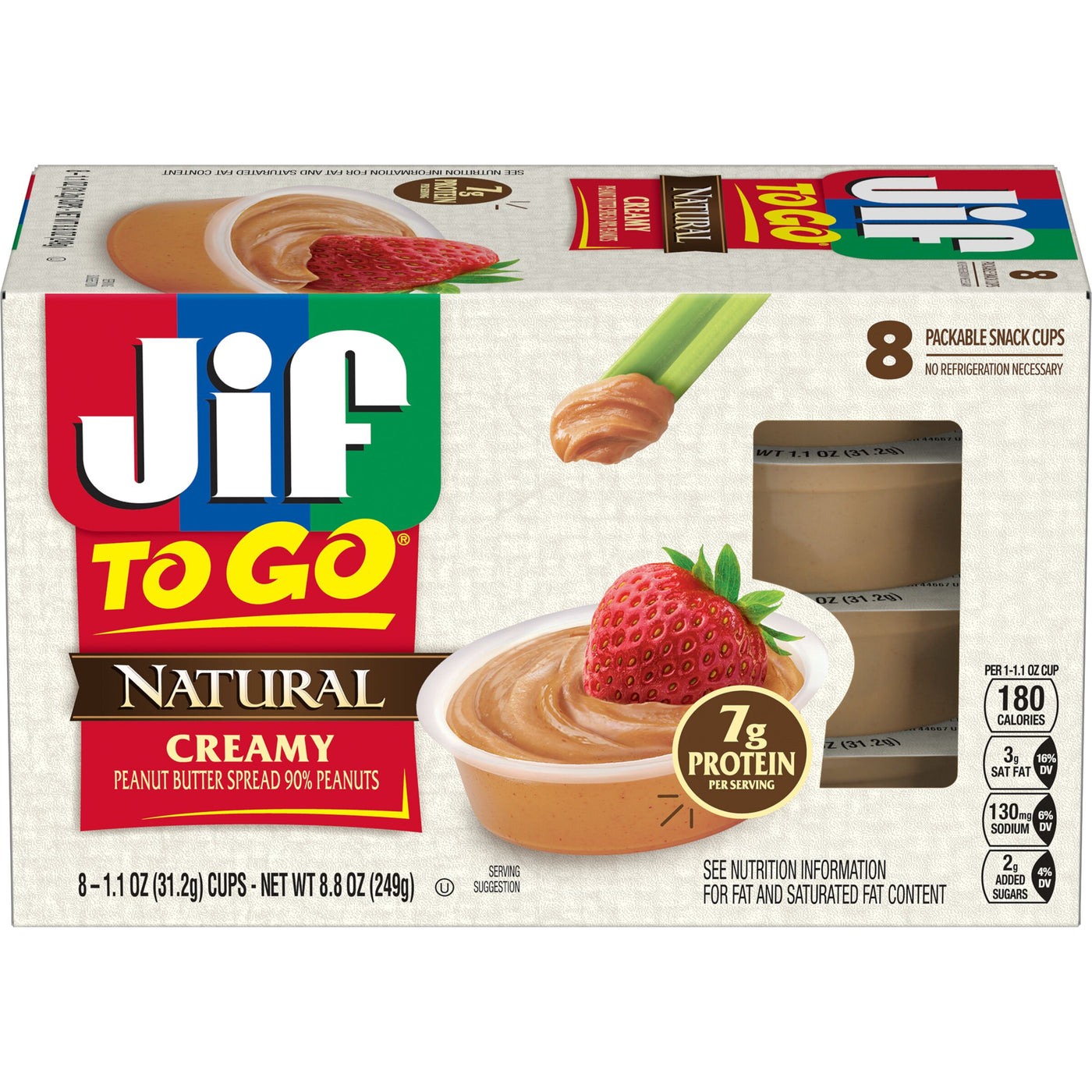 Jif To Go Natural Creamy Peanut Butter, 8 Count, Front