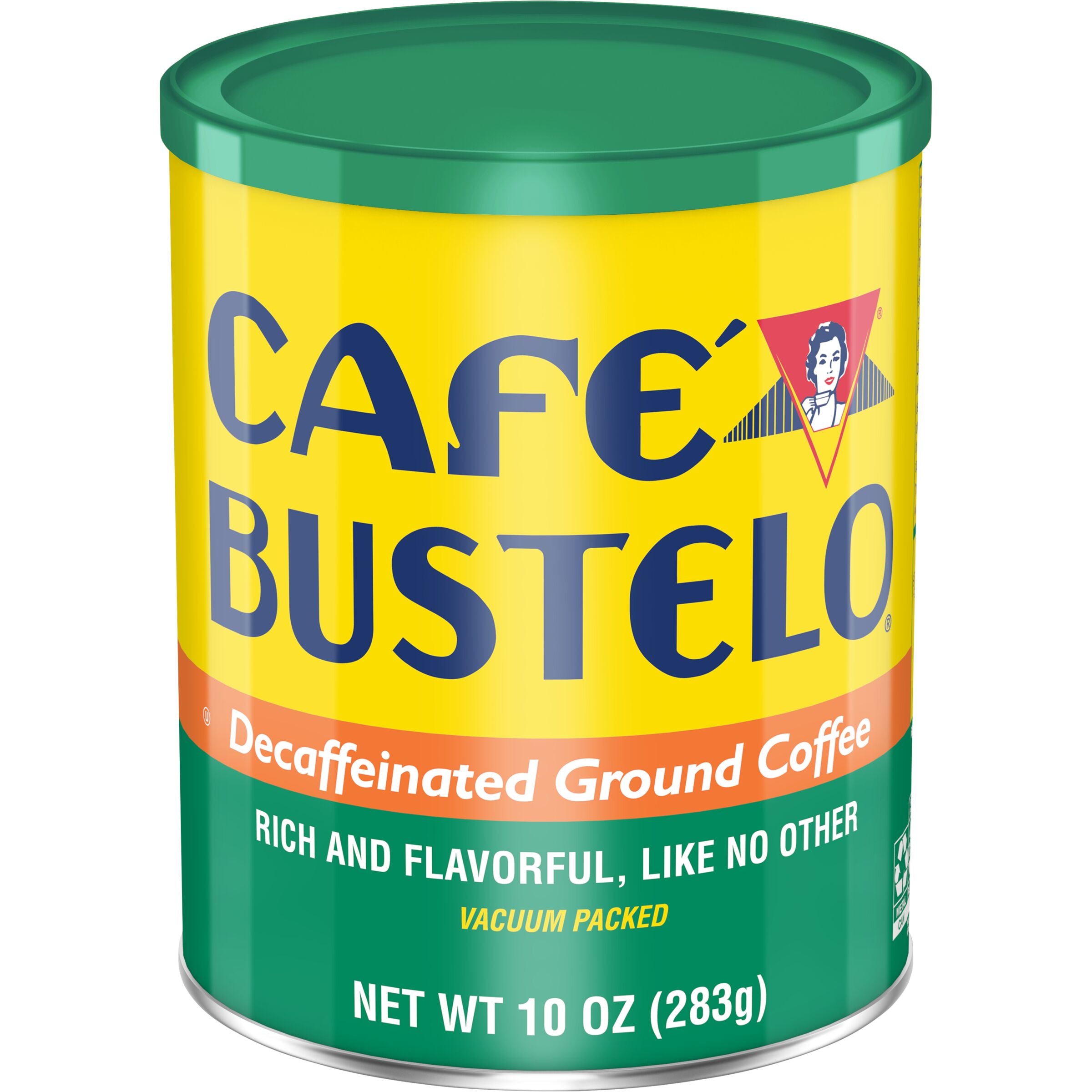 Cafe Bustelo Decaf Medium-Dark Roast, Ground Coffee Can, 10 oz, Front