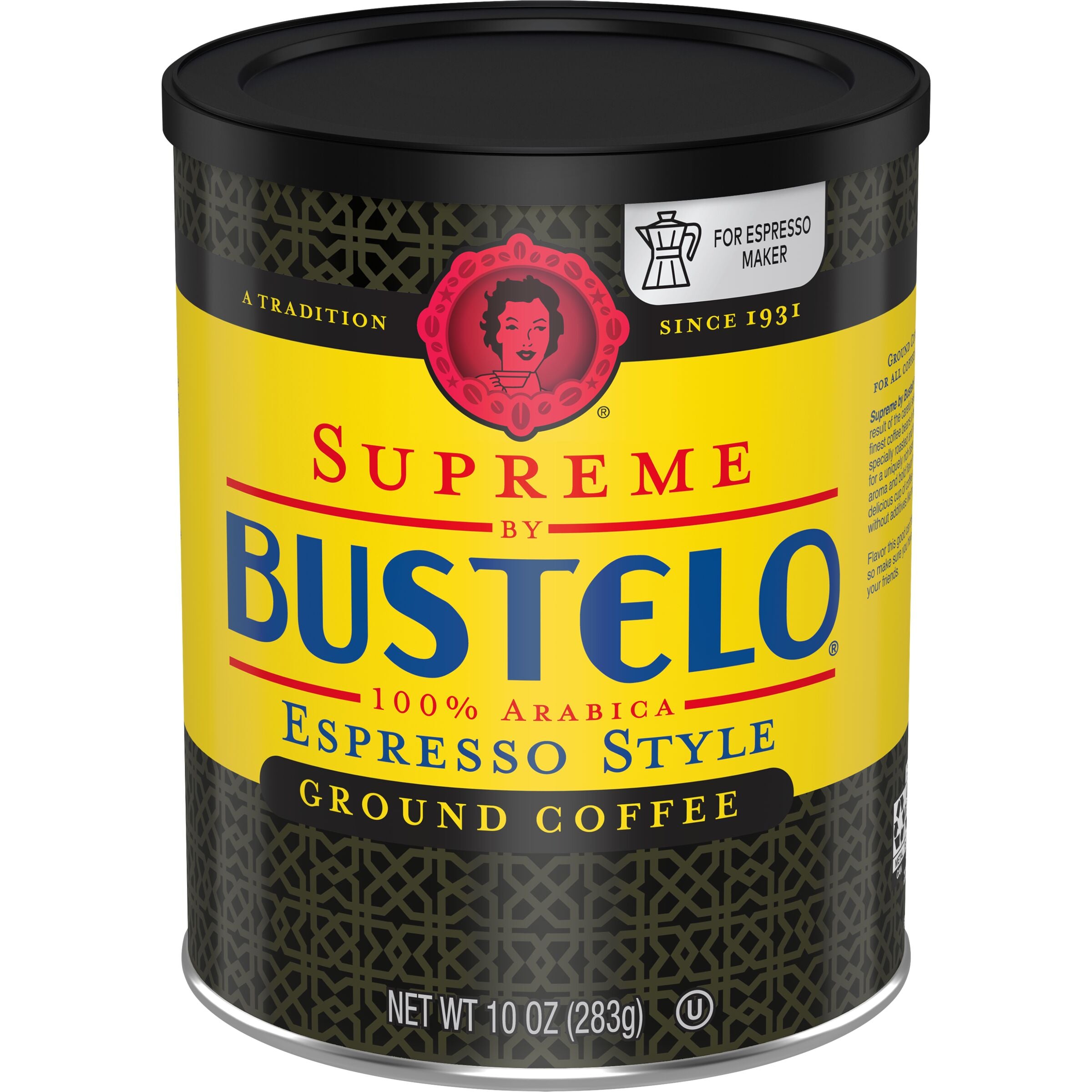 Supreme by Bustelo, Espresso Style Dark Roast, Ground Coffee Can, 10 oz