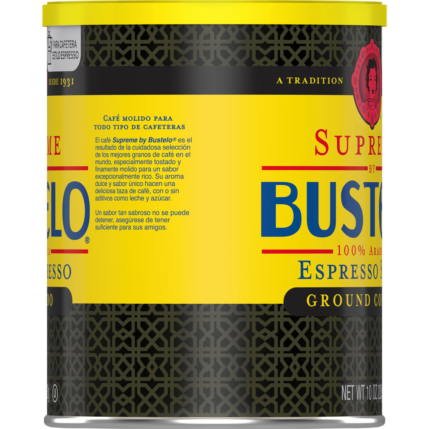 Supreme by Bustelo, Espresso Style Dark Roast, Ground Coffee Can, 10 oz