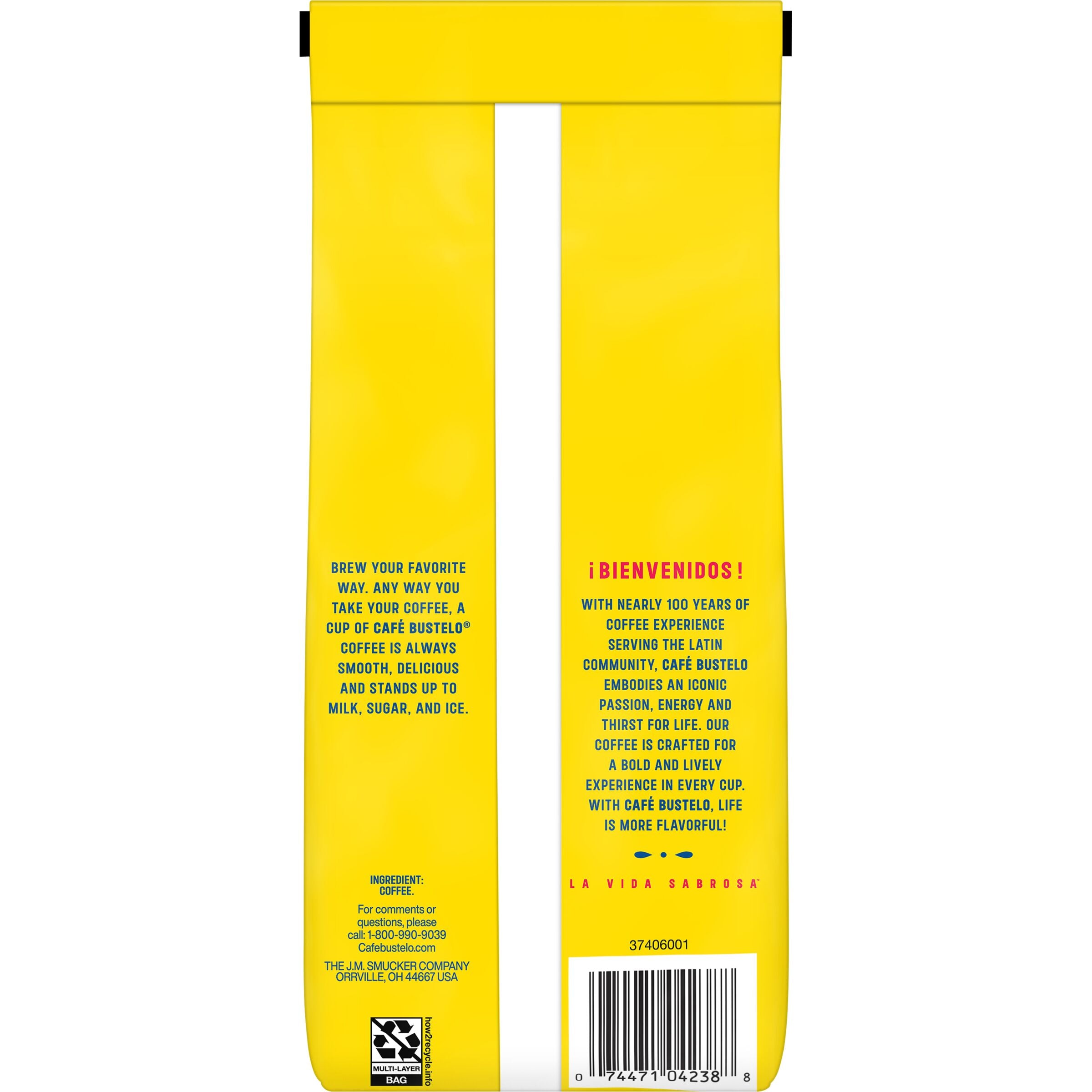 Café Bustelo Dark Roast Ground Coffee, 11 oz, Back of Pack