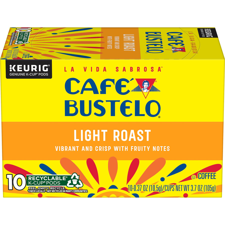 Cafe Bustelo Light Roast Coffee, K-Cup Pods, 10 count, Front of Pack