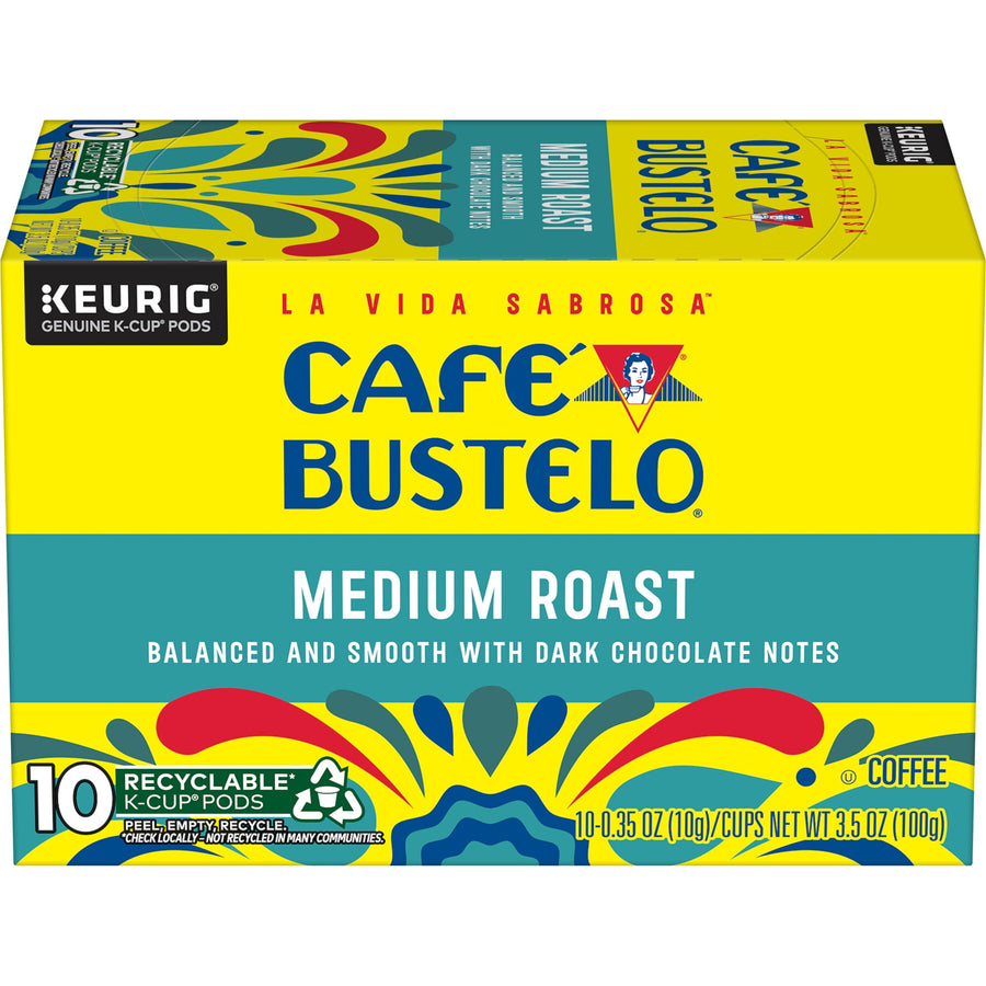 Cafe Bustelo Medium Roast Coffee, K-Cup Pods, 10 count, Front of Pack