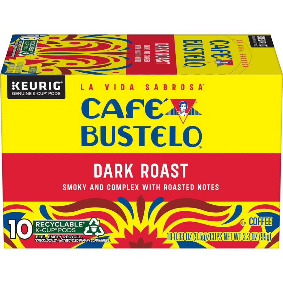 Cafe Bustelo Dark Roast Coffee, K-Cup Pods, 10 ct, Front of Pack