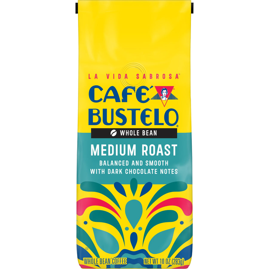 Cafe Bustelo Medium Roast Whole Bean Coffee, 10 oz, Front of Pack