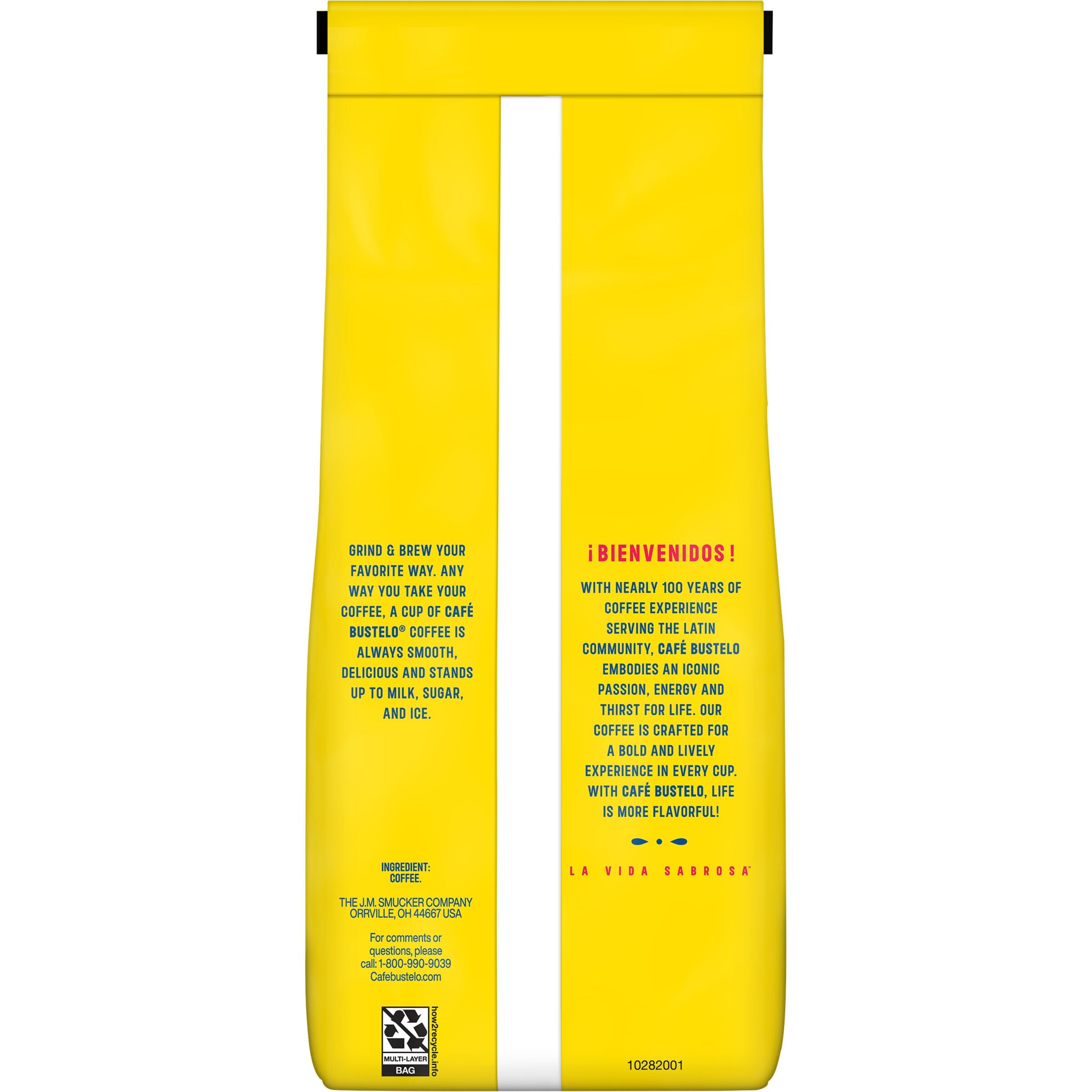 Cafe Bustelo Medium Roast Whole Bean Coffee, 10 oz, Back of Pack