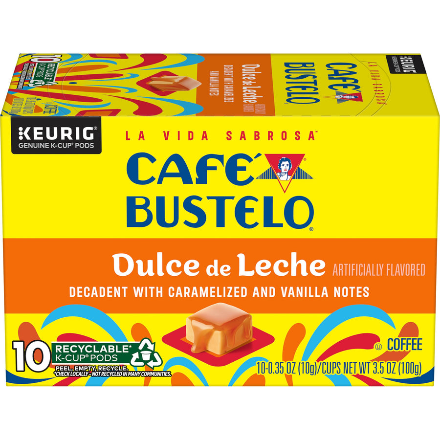 Cafe Bustelo Dulce de Leche Artificially Flavored Coffee, K-Cup Pods, 10 ct, Front