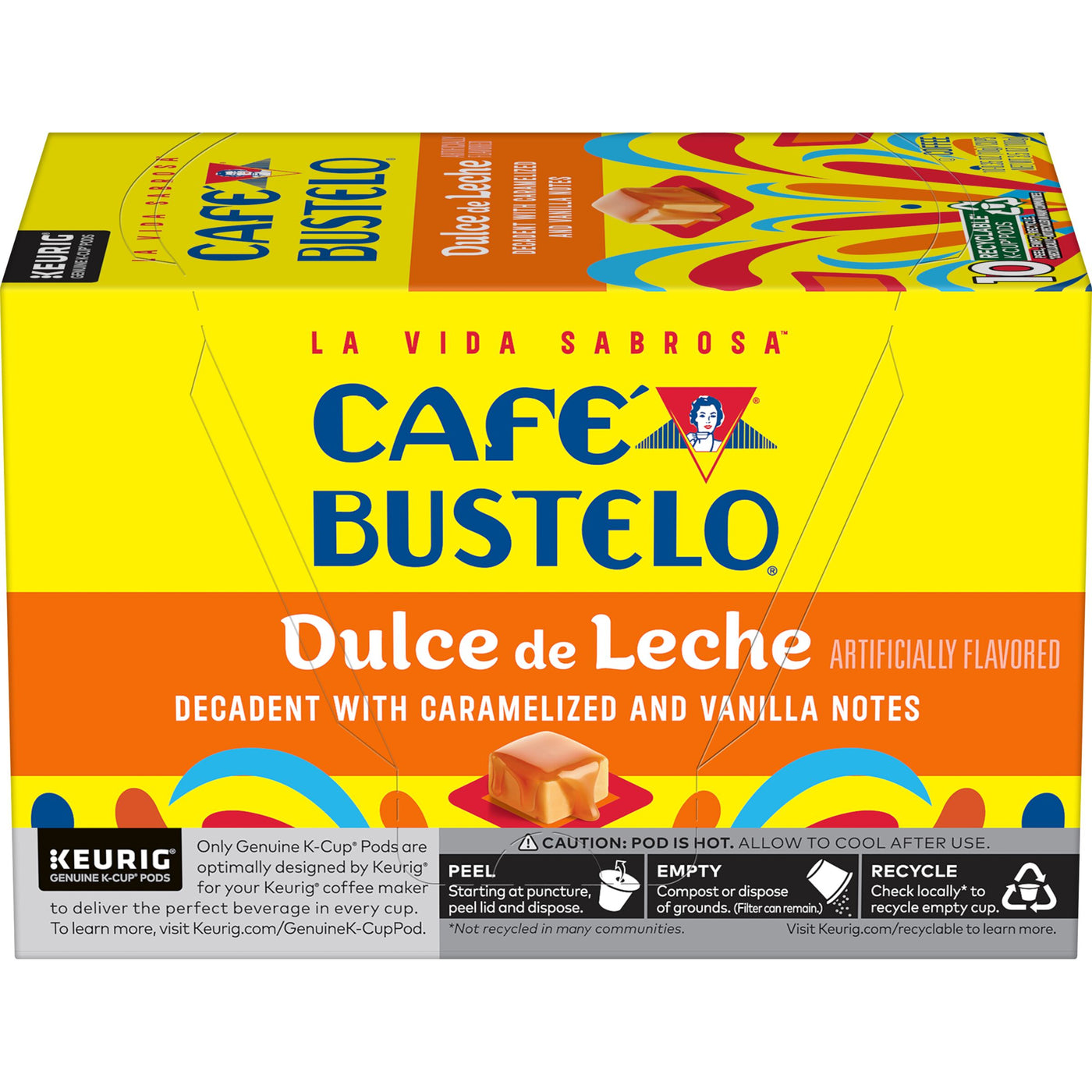 Cafe Bustelo Dulce de Leche Artificially Flavored Coffee, K-Cup Pods, 10 ct, Back