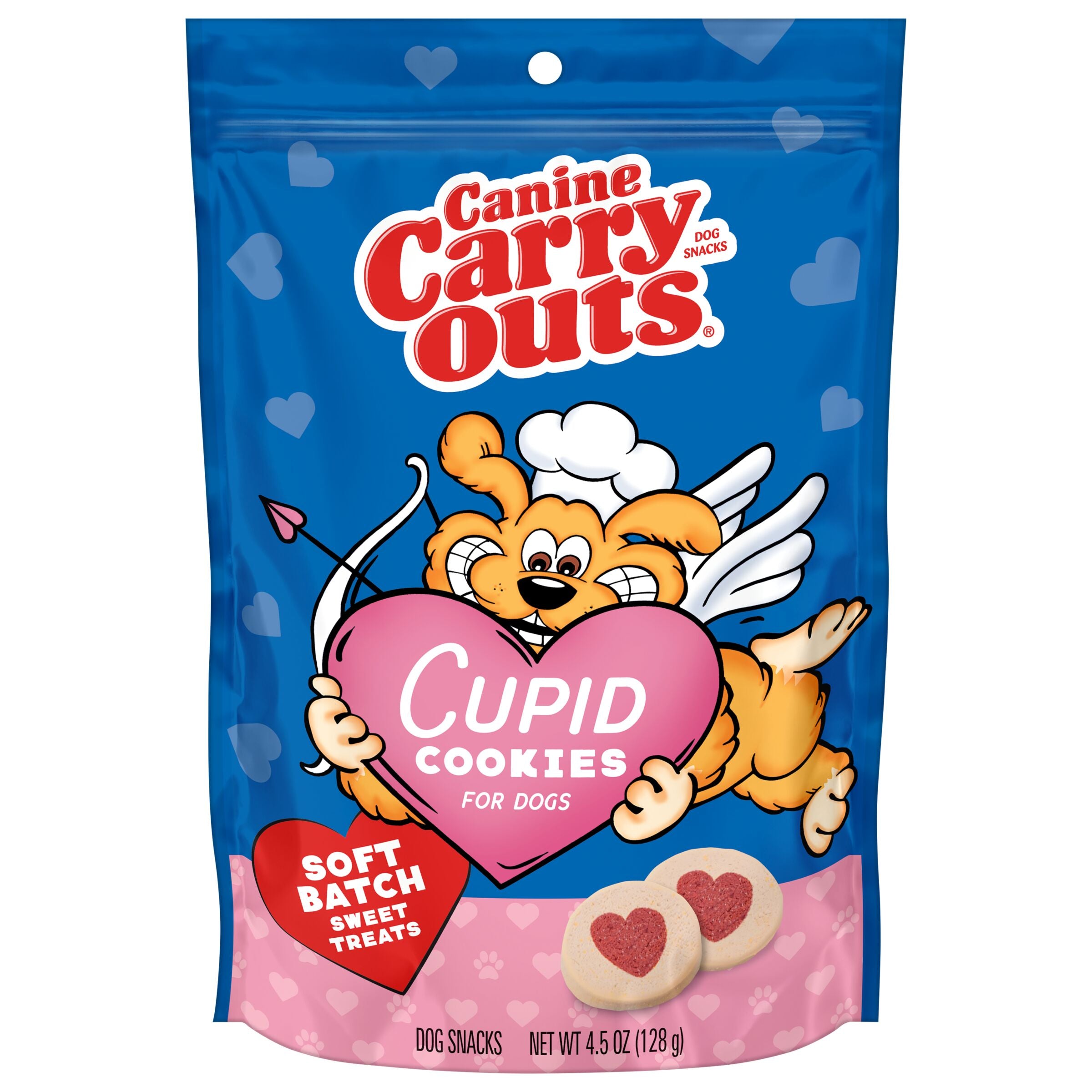 Canine Carry Outs Cupid Cookies for Dogs, Valentine Dog Treats, 4.5 oz, Front of Pack