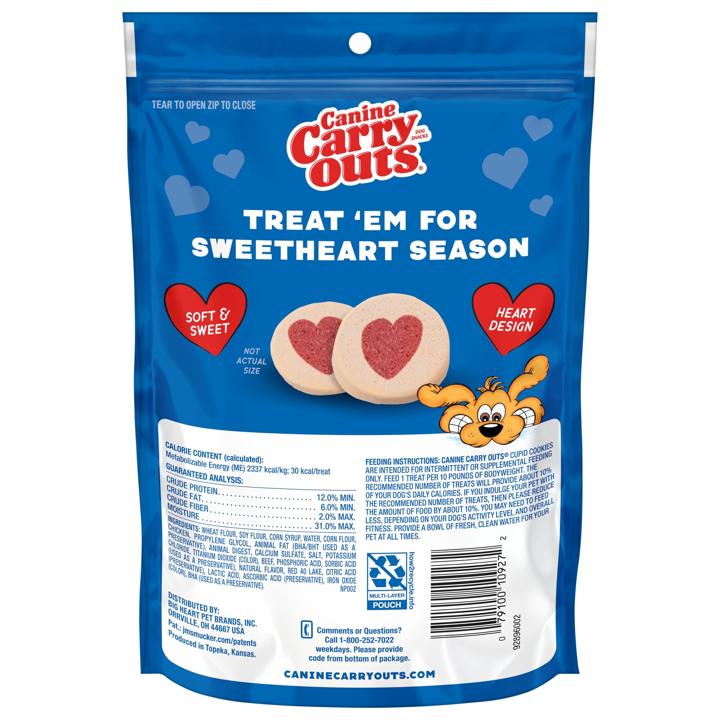 Canine Carry Outs Cupid Cookies for Dogs, Valentine Dog Treats, 4.5 oz, Back of Pack