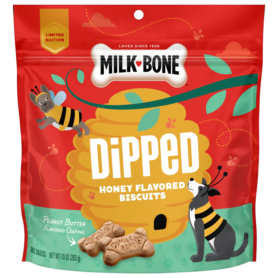 Milk-Bone Dipped Honey Flavored Biscuits With Peanut Butter Flavored Coating, 10 oz, Front of Pack