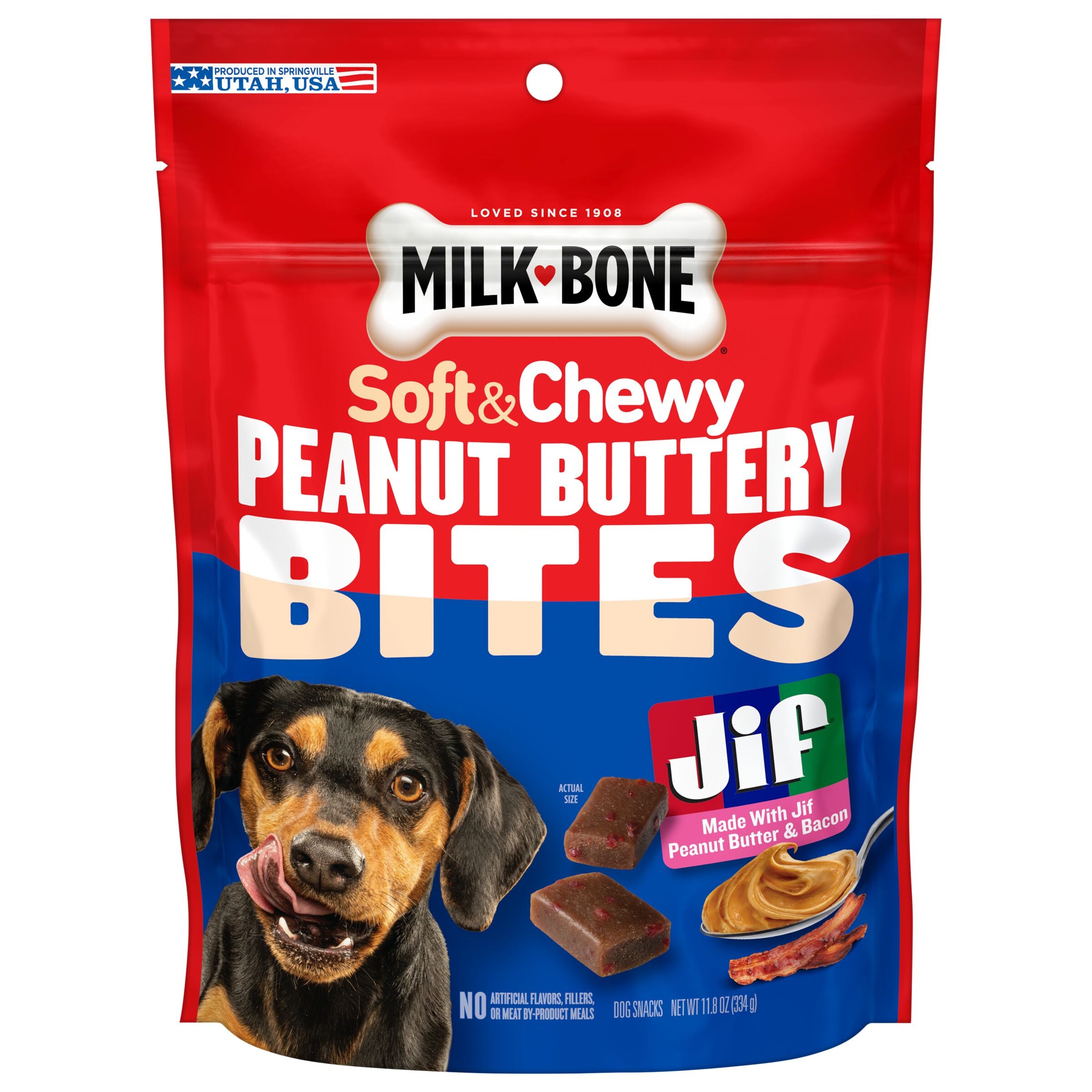 Milk-Bone Peanut Buttery Bites Soft Dog Treats With Jif Peanut Butter & Bacon, 4.5 oz