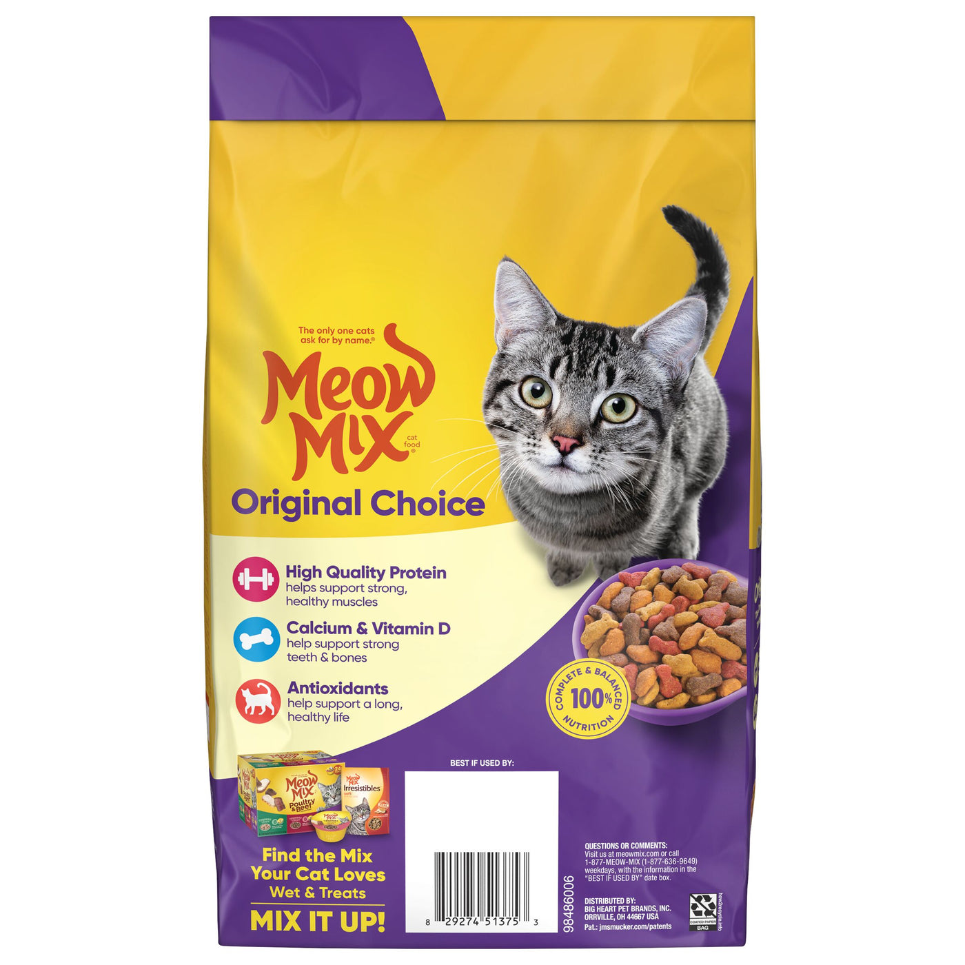 Meow Mix Original Choice Dry Cat Food, 3.15 lb, Back