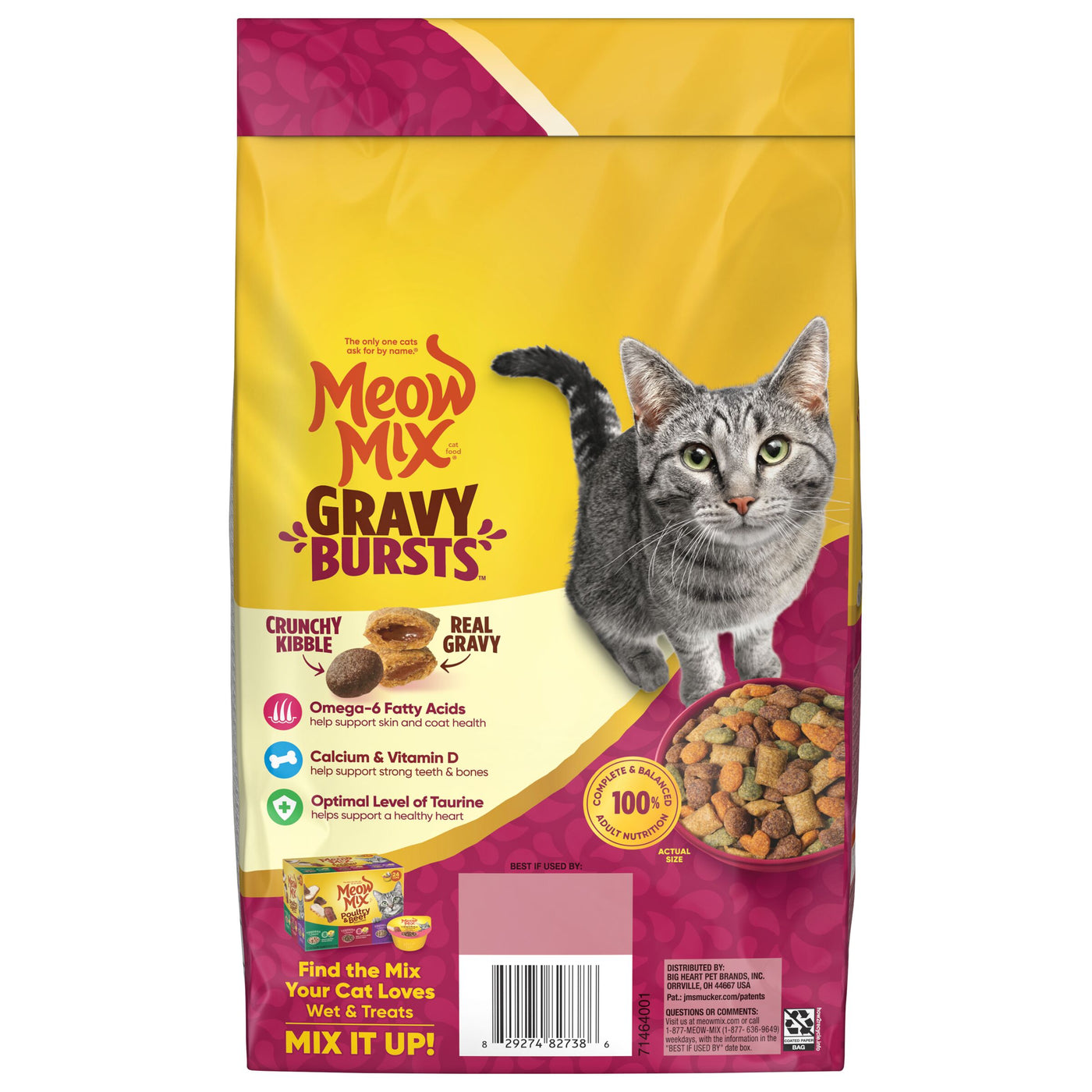 Meow Mix Gravy Bursts Savory Chicken Flavor Mix with Gravy Filled Pieces, Dry Cat Food, 3 lb