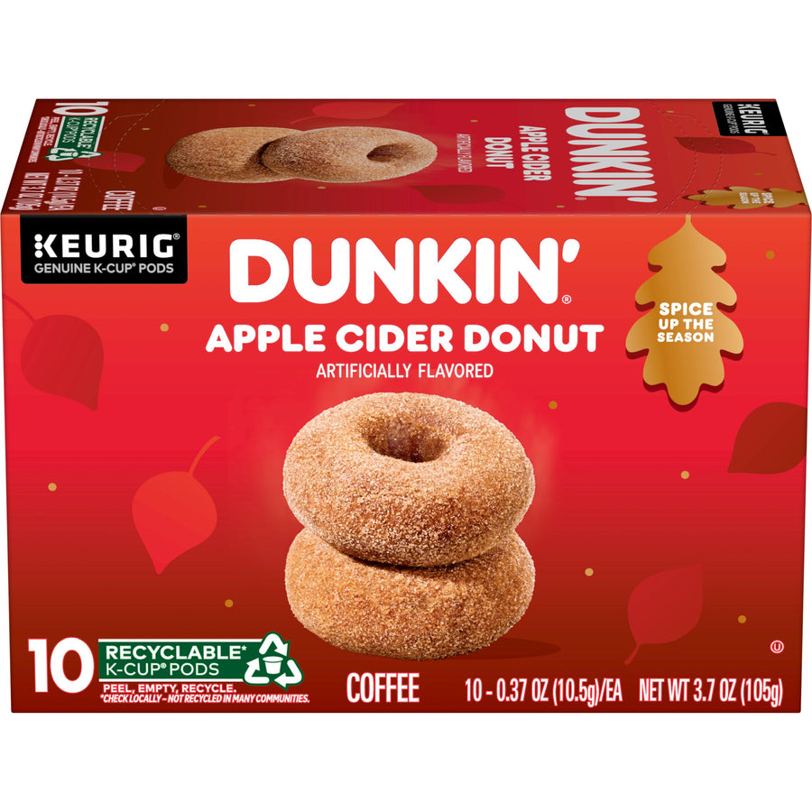 Dunkin’ Apple Cider Donut Artificially Flavored Coffee, K-Cup Pods, 10 Count, Front of Pack