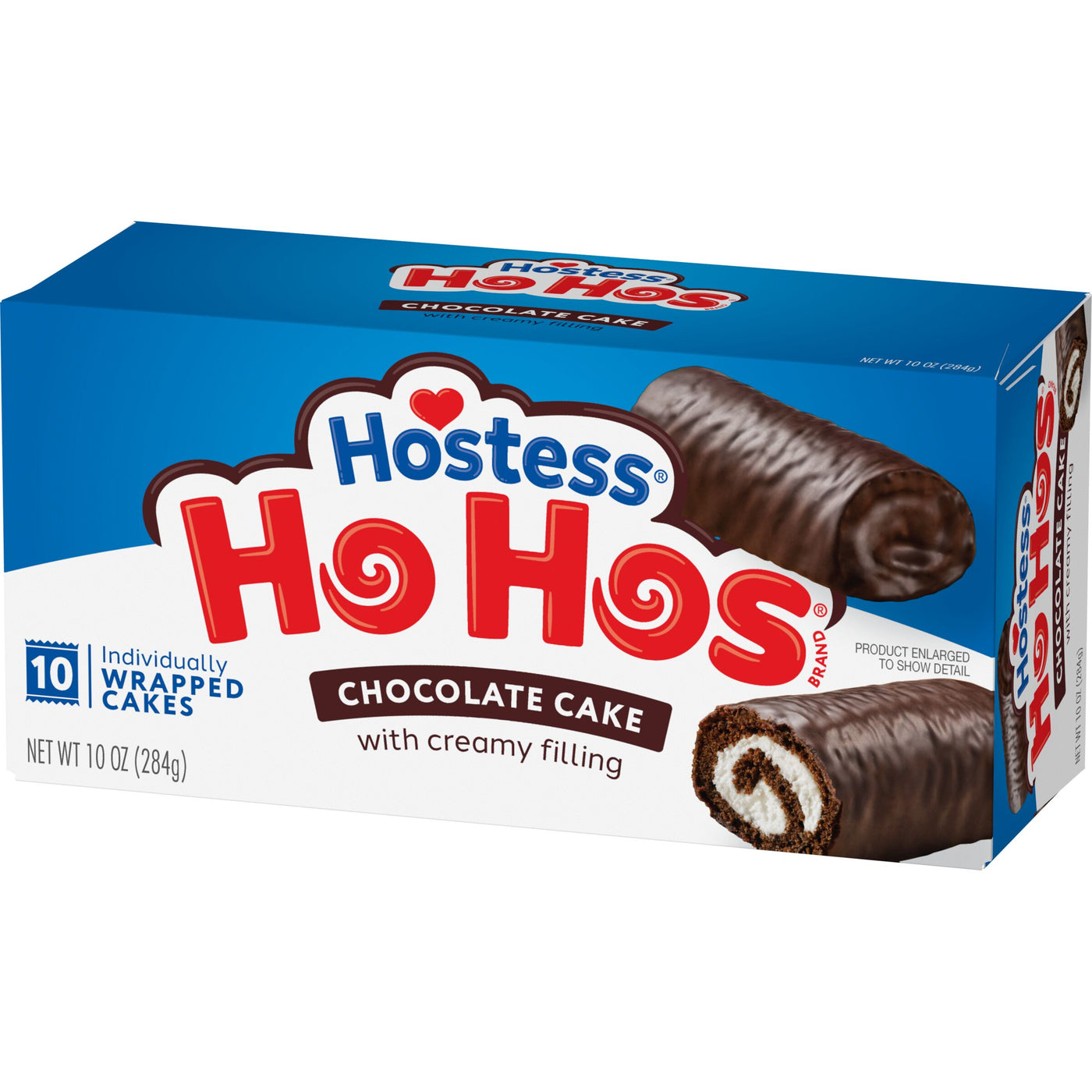 Hostess Ho Hos, Chocolate Snack Cake Rolls, 10 count, Angled Product Packaging