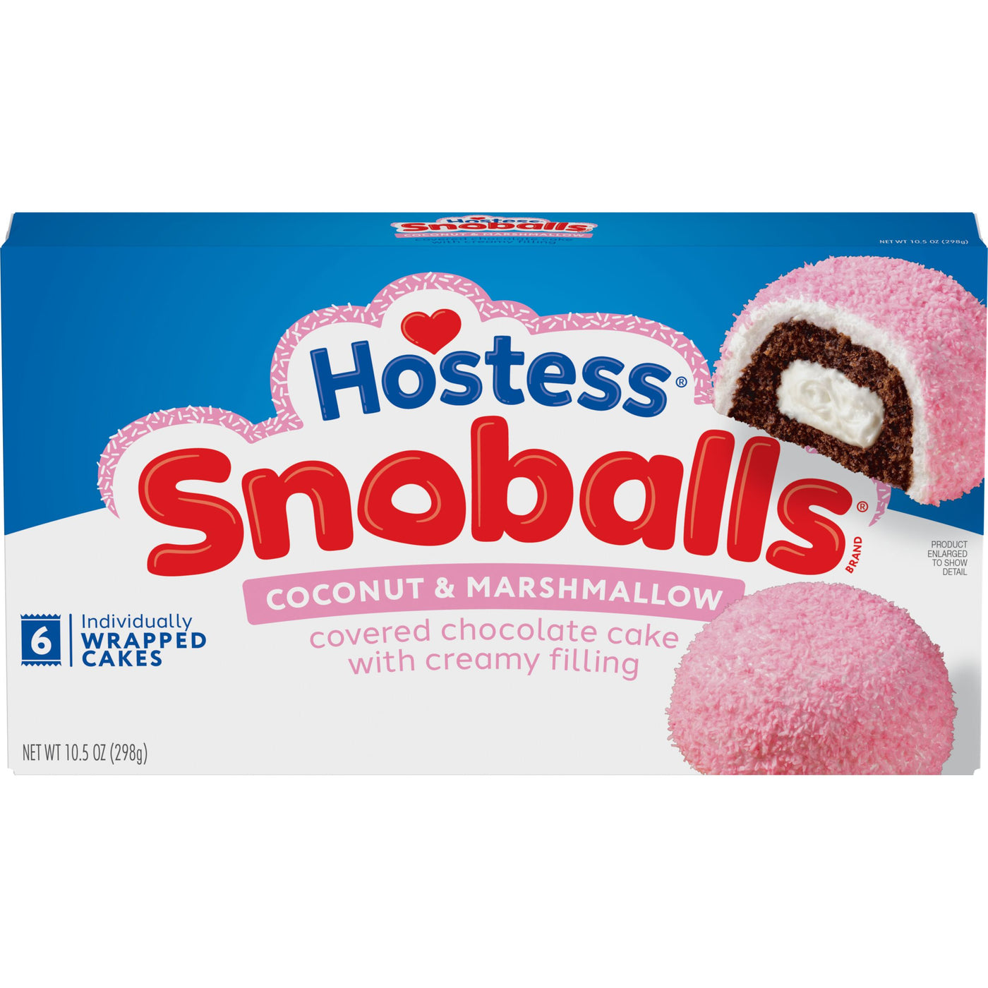 Hostess Snoballs, Coconut-Covered Chocolate Cake, Creamy Filling, 6 Count, Front of Pack