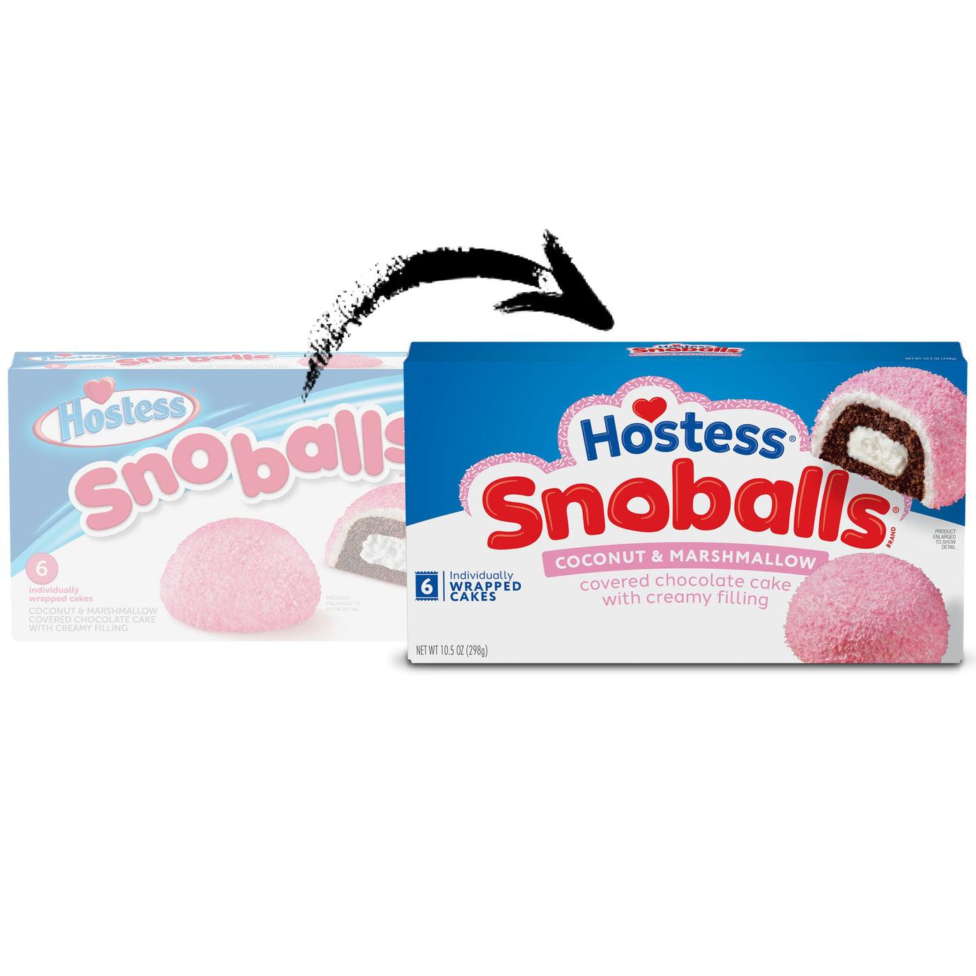 Hostess Snoballs, Coconut-Covered Chocolate Cake, Creamy Filling, 6 Count, New Packaging