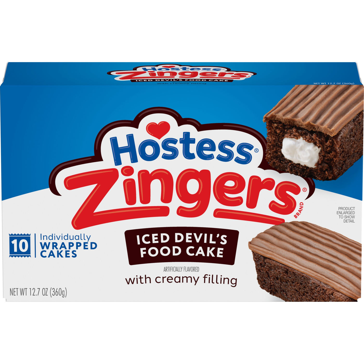 Hostess Zingers Snack Cakes, Artificially Flavored Iced Devil’s Food Cake, 10 count, Front of Pack