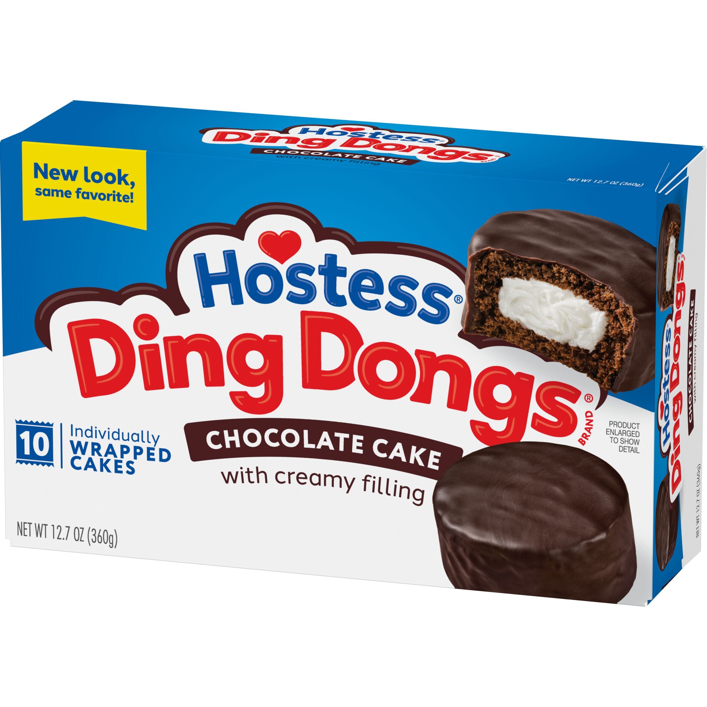 Hostess Ding Dongs Snack Cakes, Chocolate Flavor, 10 count, Angled Packaging View