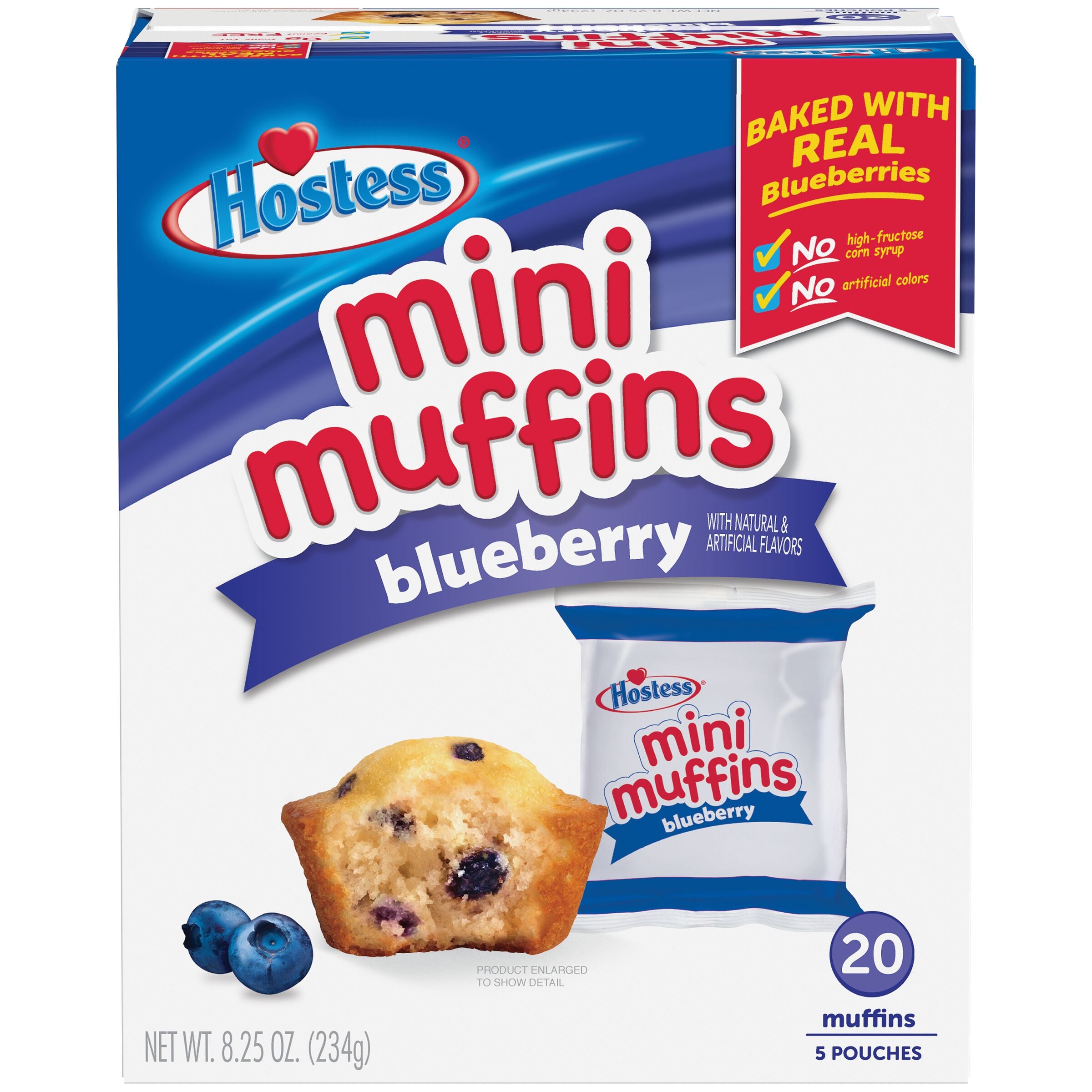 Hostess Blueberry Flavored Mini Muffins Pouches, 5 Count, Front of Pack