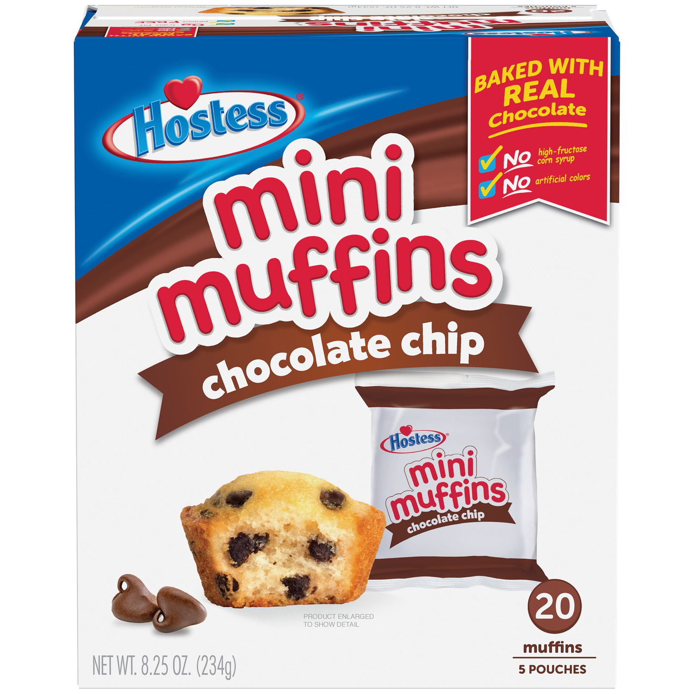 Hostess Chocolate Chip Flavored Mini Muffins Pouches, 5 Count, Front of Pack