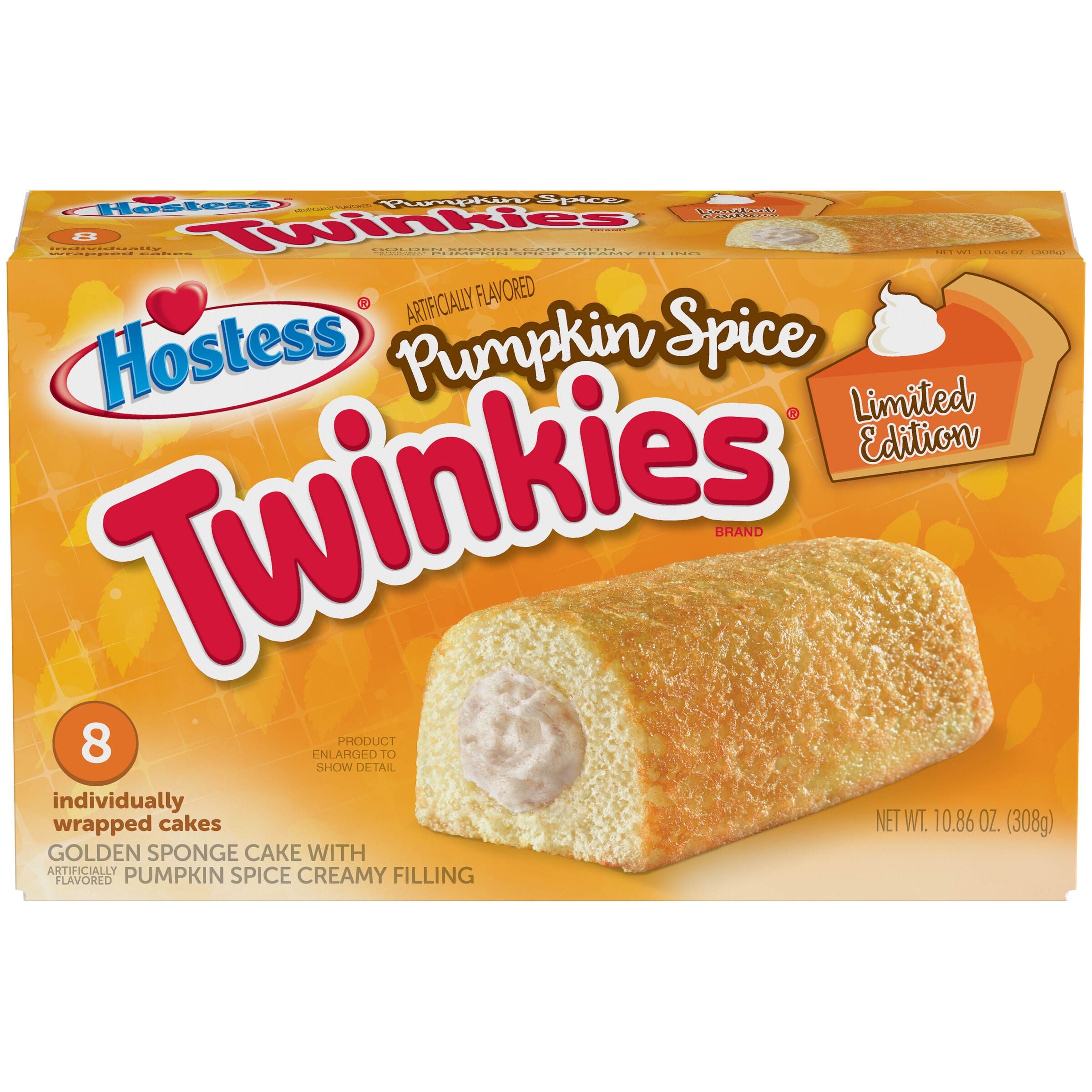 Hostess Twinkies, Golden Sponge Cakes with Pumpkin Spice Artificially Flavored Filling, 10.86 Oz. Box (8 Snacks)