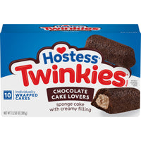 Hostess Twinkies Chocolate Lovers Snack Cakes, Chocolate Sponge Cake with Chocolate Flavored Filling, 10 count, Front of Pack