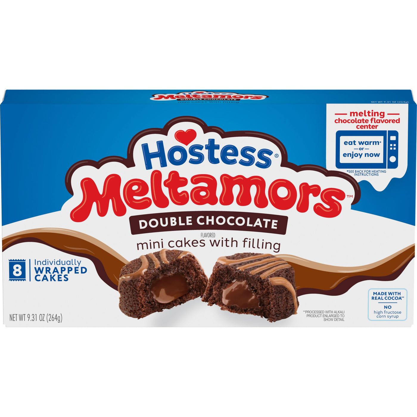 Hostess Meltamors Mini Lava Cakes, Double Chocolate Flavored, 8 count, Front of Pack