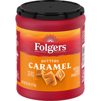 Folgers Buttery Caramel Flavored Ground Coffee, 9.6 oz, Front