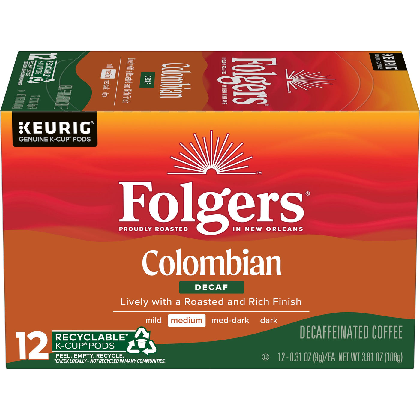 Folgers Colombian Decaf, Medium Roast Coffee, K-Cup Pods