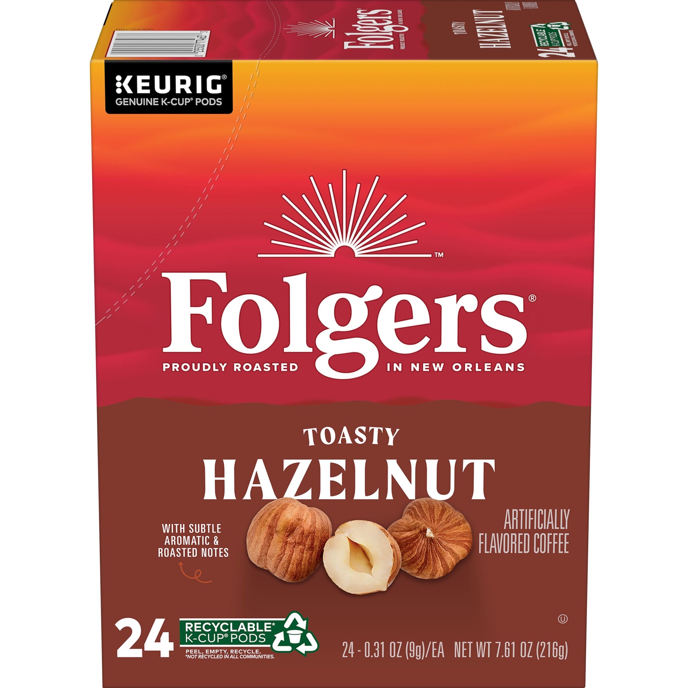 Folgers Toasty Hazelnut Flavored Coffee, K-Cup Pods