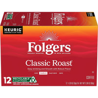 Folgers Classic Roast, Medium Roast Coffee, K-Cup Pods, 12 count, Front