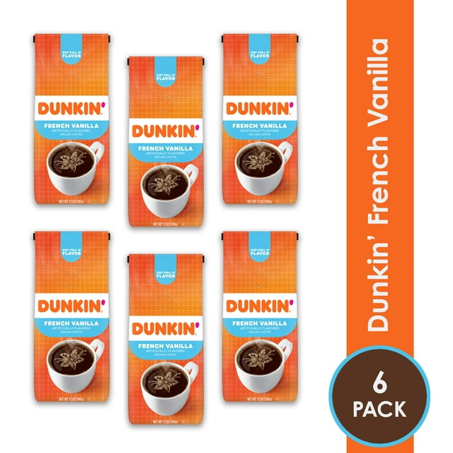 Dunkin' French Vanilla Flavored Ground Coffee, 6 Pack - BEST IF USED BY 9-6-24