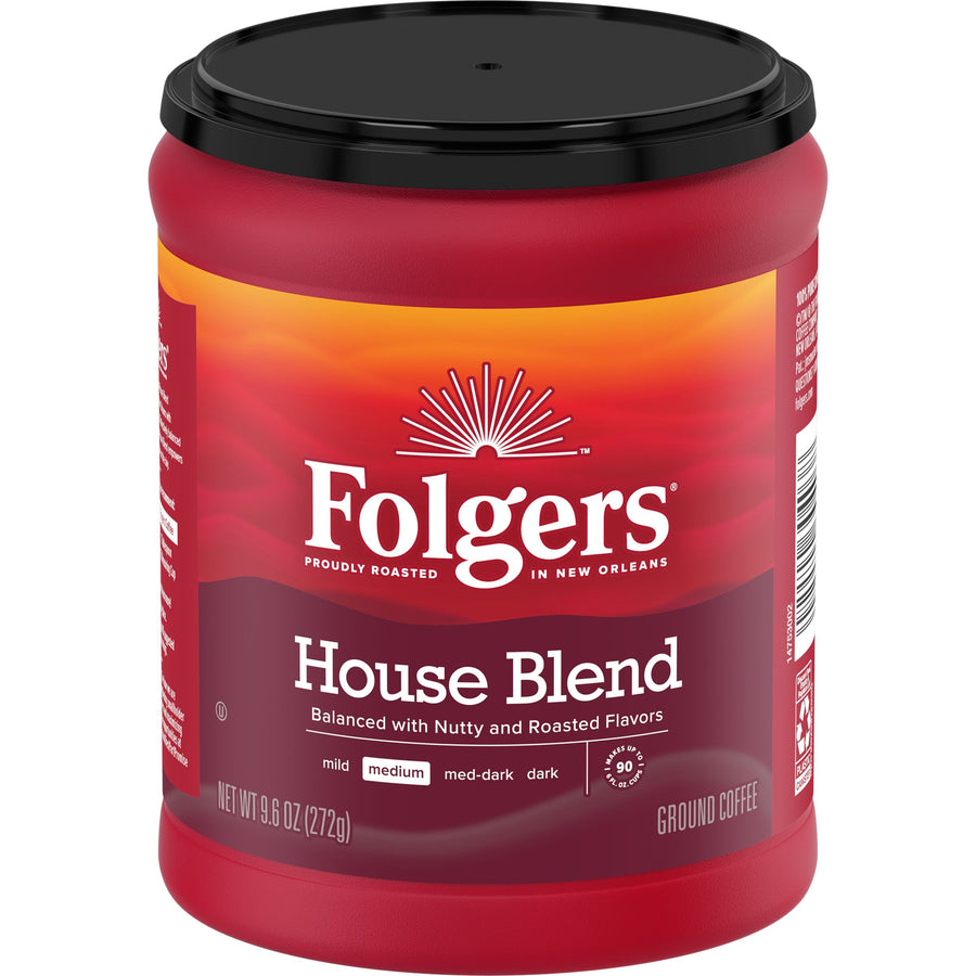 Folgers House Blend, Medium Roast, Ground Coffee, 9 oz, Front