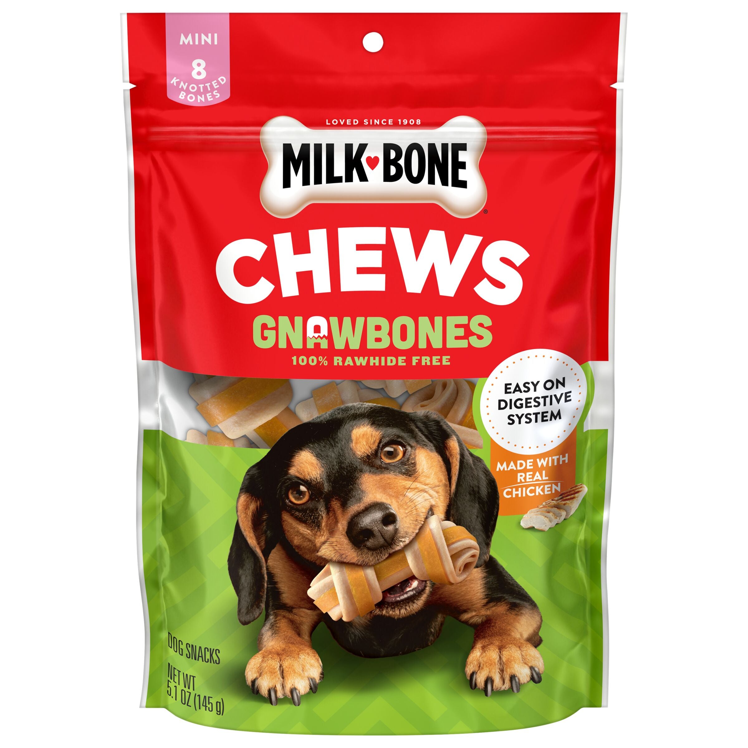 Milk-Bone GnawBones Rawhide Free Dog Chews With Real Chicken, Long-Lasting Mini Dog Treats, 8 Count