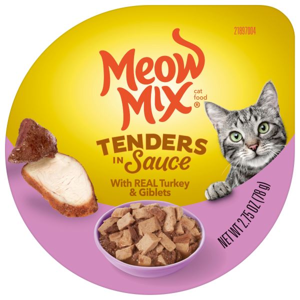 Meow Mix Tenders in Sauce Real Turkey and Giblets Wet Cat Food, 2.75 oz