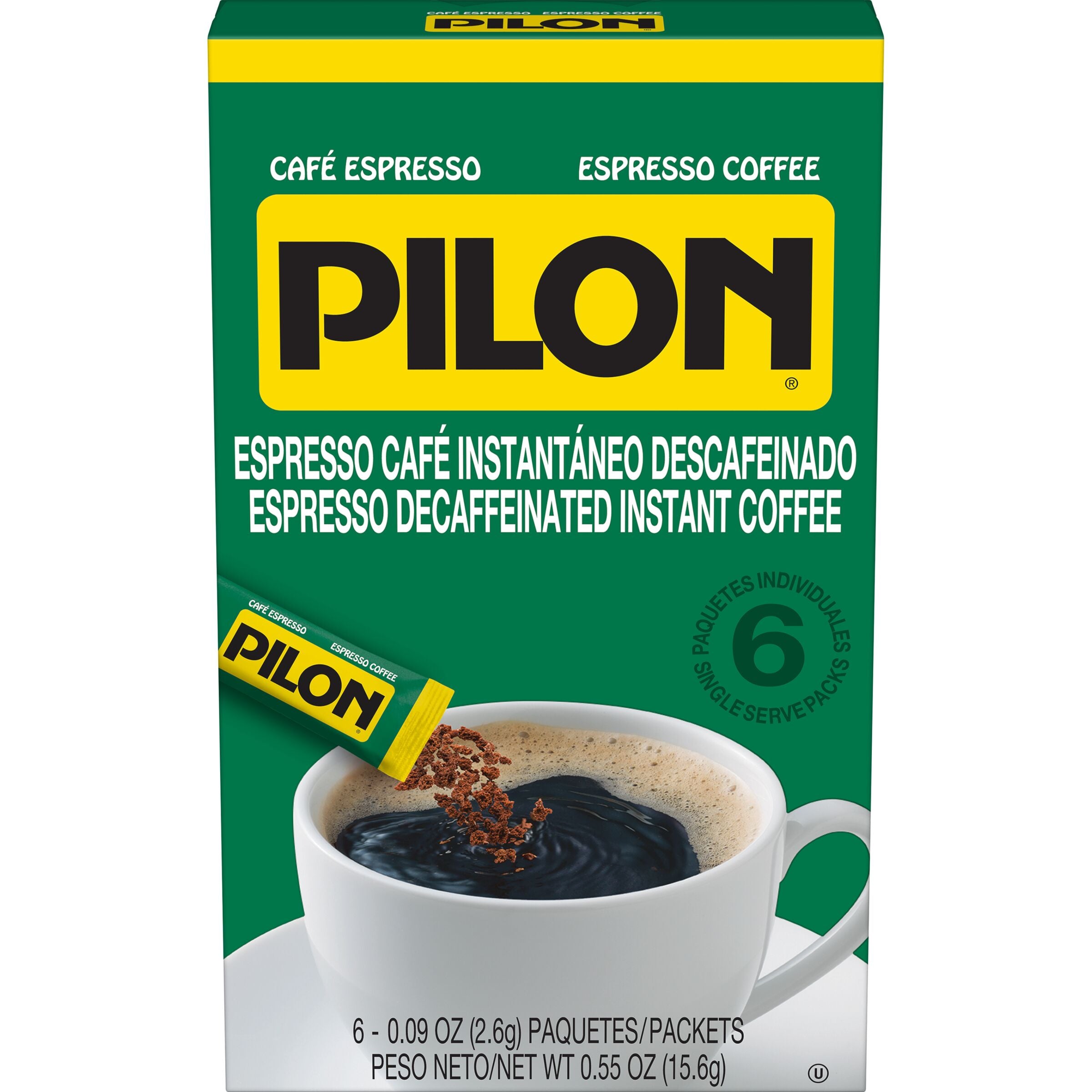 Cafe Pilon Decaf Espresso, Instant Coffee Single Serve Packets, 6 Count