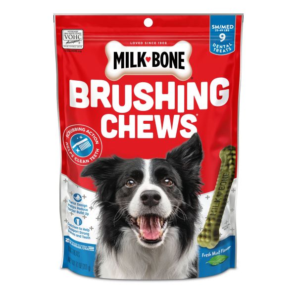 Milk-Bone Brushing Chews Daily Dental Dog Treats, Fresh Breath Flavor, Small-Medium, 9 Count